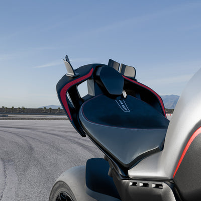 RBM WORKS Ducati Panigale V4 with MotoGP-inspired tail fin spoiler on track