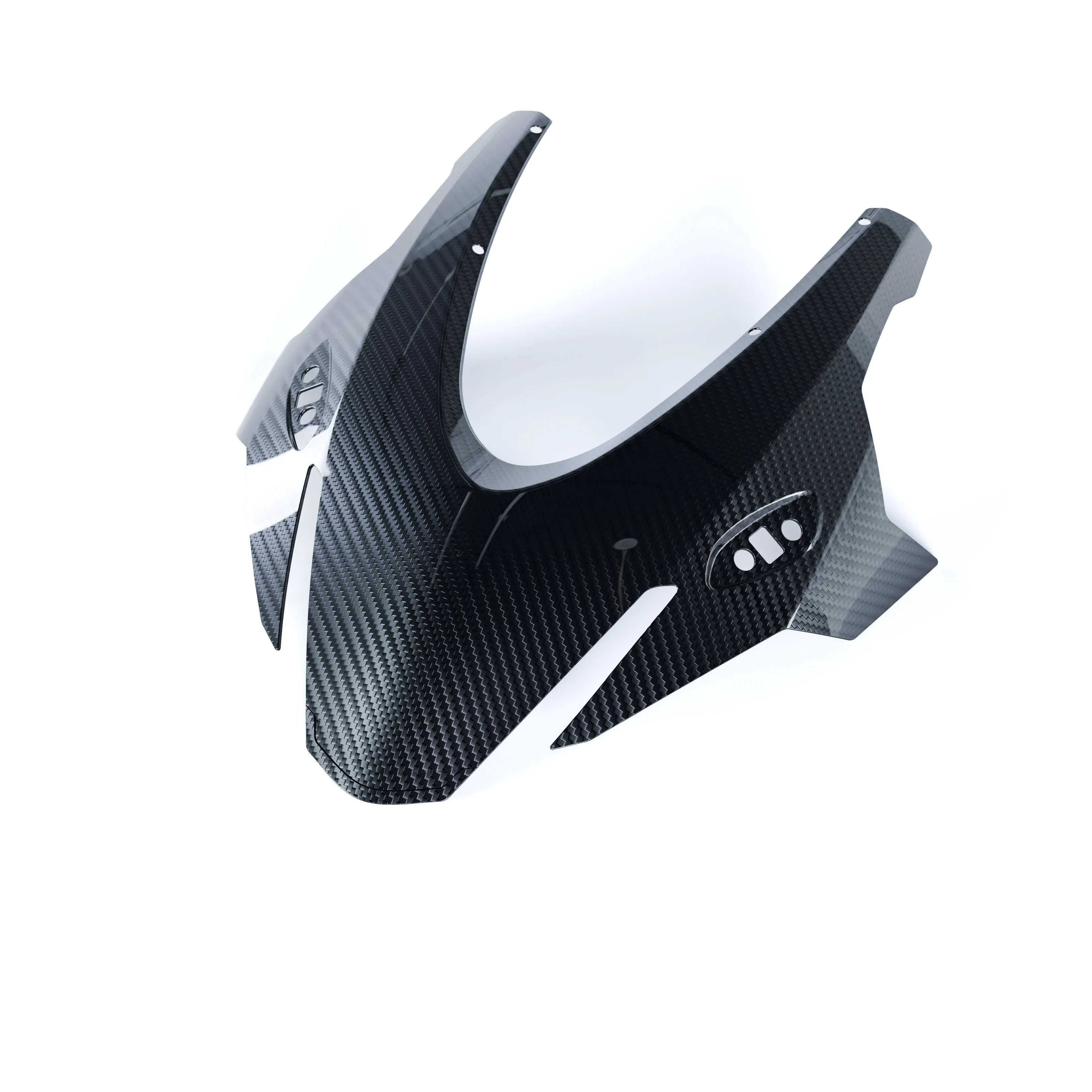 Side profile of Aprilia RS660 2025+ carbon fiber front fairing by RBM Works in 2x2 twill gloss finish